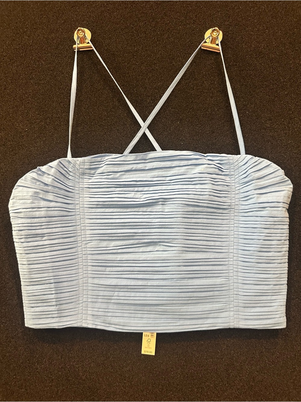 Madewell Blue Ruched Crop Top with Thin Straps